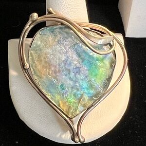 Sterling Silver Roman Glass Abstract Heart Shaped Brooch and Pendant